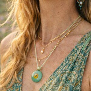 Evil Eye green Glass Boho Chic Bohemian Handmade Protection Lucky Pendant